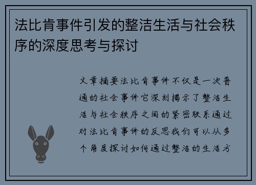 法比肯事件引发的整洁生活与社会秩序的深度思考与探讨